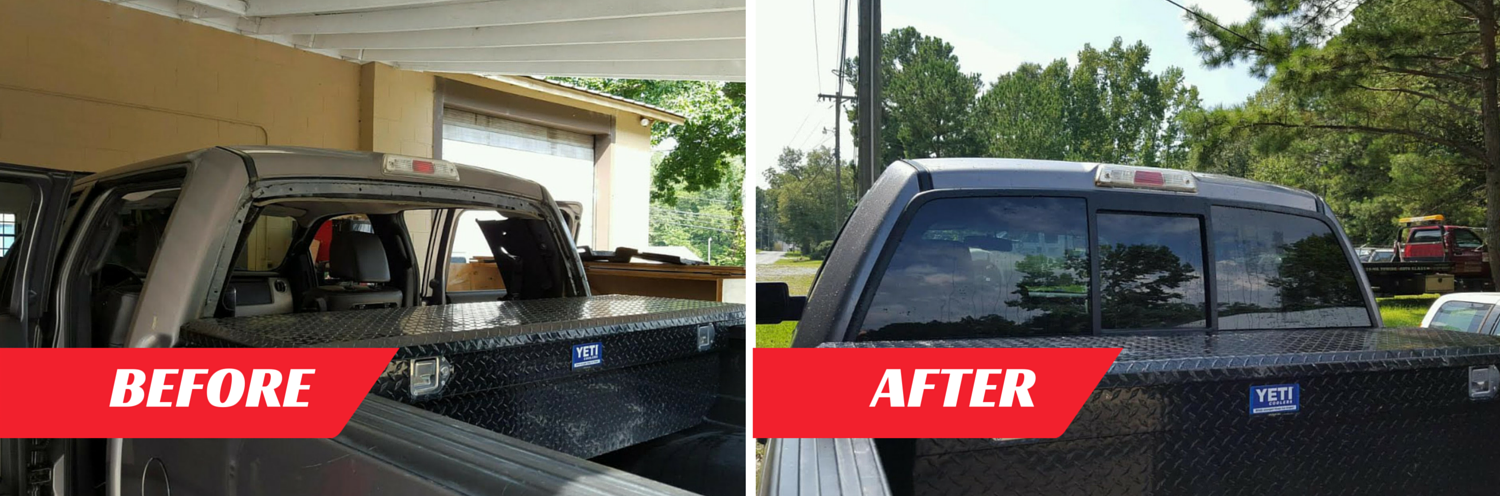 truck back glass - before and after